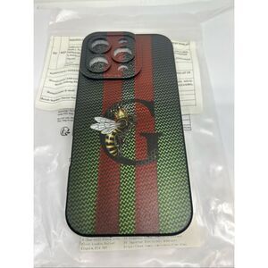 iPhone 16 Pro Luxury Bee Crown Case Stripe Designer Style Protective Cover